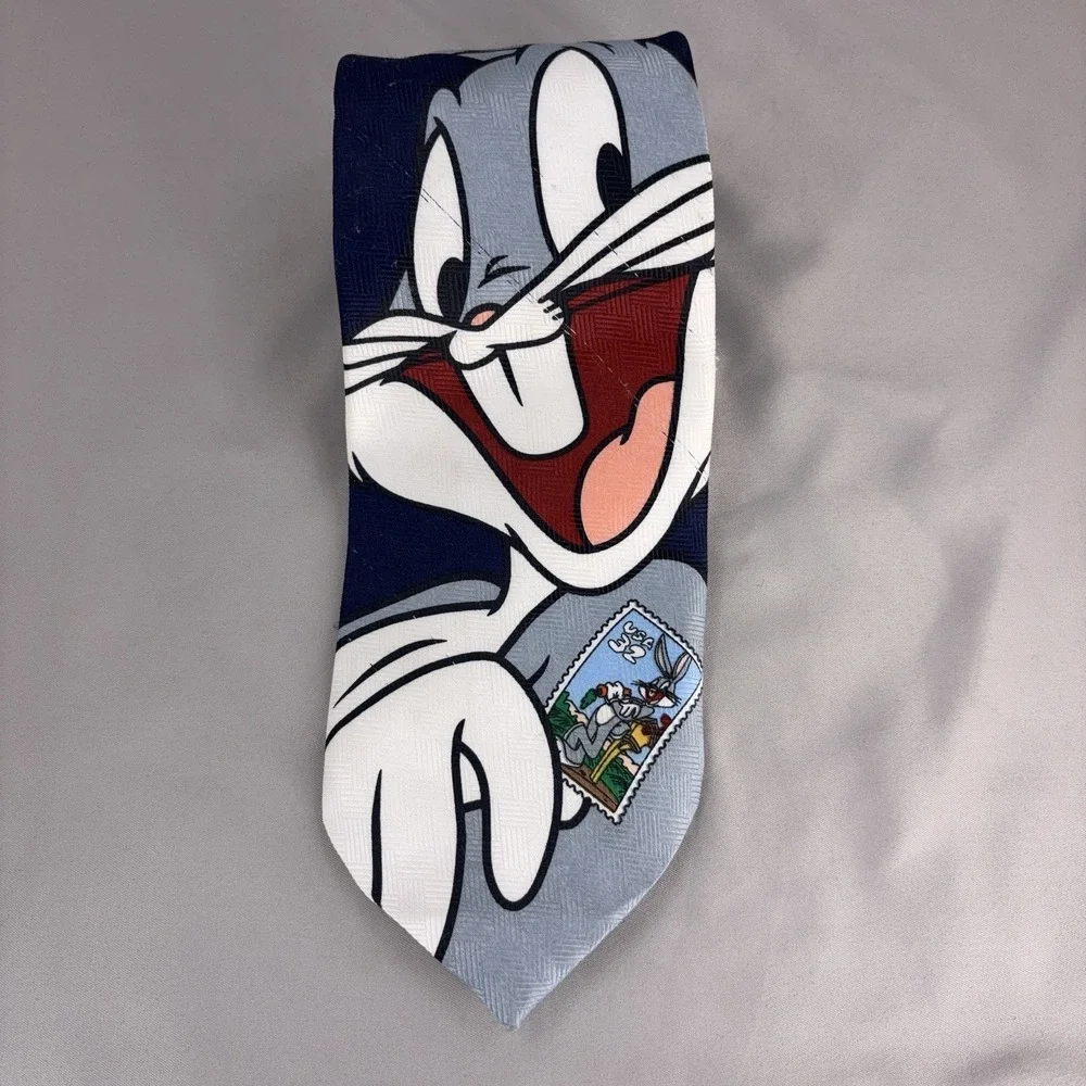 Vintage‎ Bugs Bunny Necktie Mens Navy Looney Tunes 1997 Stamp Collection